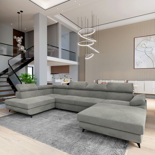 Canapé D'angle Rubano Gris Clair En Velours Avec Fonction De Couchage