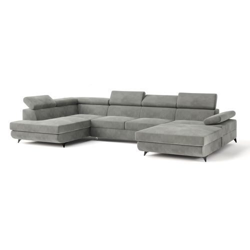 Canapé D'angle Rubano Gris Clair En Velours Avec Fonction De Couchage