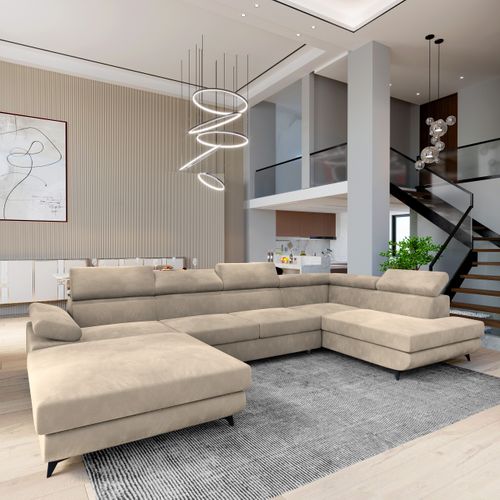 Canapé D'angle Rubano Crème En Velours Avec Fonction De Couchage