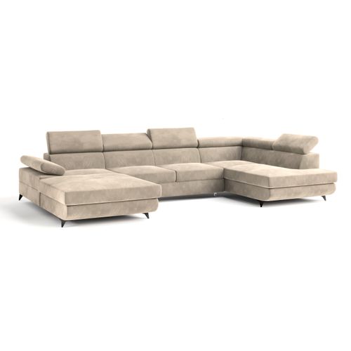 Canapé D'angle Rubano Crème En Velours Avec Fonction De Couchage
