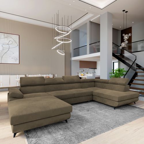 Canapé D'angle Rubano Beige En Velours Avec Fonction De Couchage