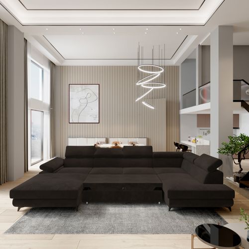 Canapé D'angle Rubano Marron En Velours Avec Fonction De Couchage