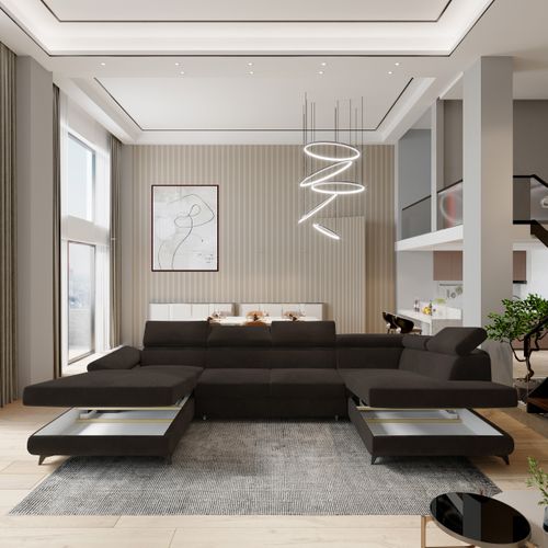 Canapé D'angle Rubano Marron En Velours Avec Fonction De Couchage