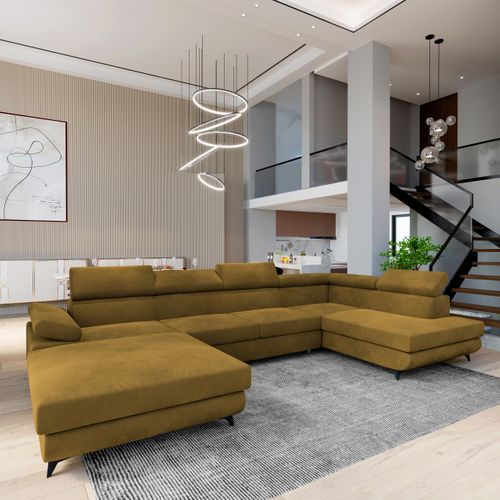 Canapé D'angle Rubano Jaune En Velours Avec Fonction De Couchage