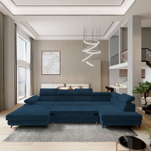 Canapé D'angle Rubano Bleu En Velours Avec Fonction De Couchage