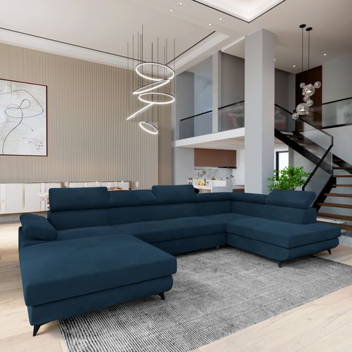 Canapé D'angle Rubano Bleu En Velours Avec Fonction De Couchage