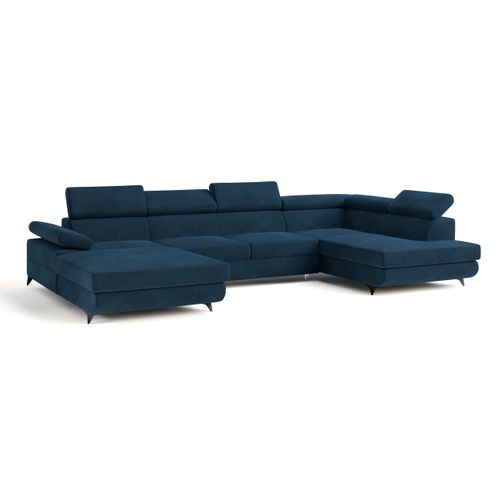 Canapé D'angle Rubano Bleu En Velours Avec Fonction De Couchage