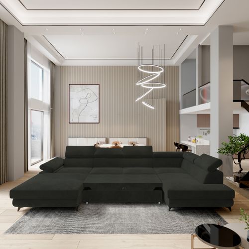 Canapé D'angle Rubano Noir En Velours Avec Fonction De Couchage