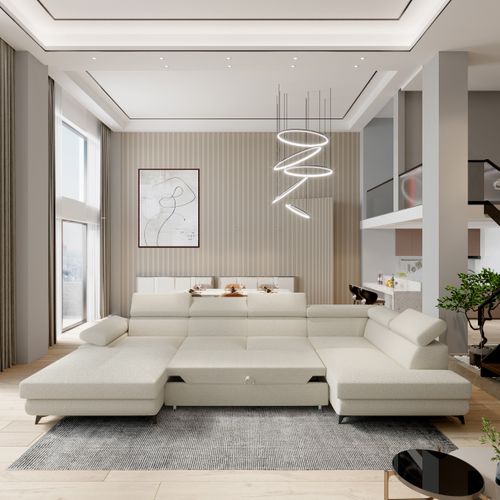 Canapé D'angle Rubano Crème En Bouclé Avec Fonction De Couchage