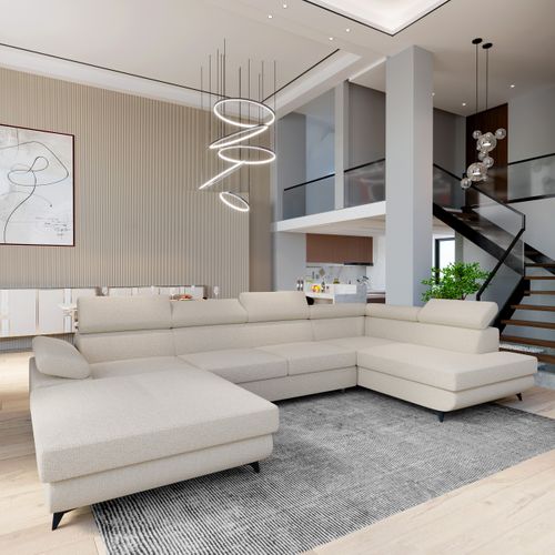 Canapé D'angle Rubano Crème En Bouclé Avec Fonction De Couchage