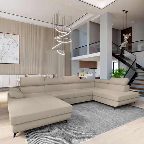 Canapé D'angle Rubano Beige En Bouclé Avec Fonction De Couchage