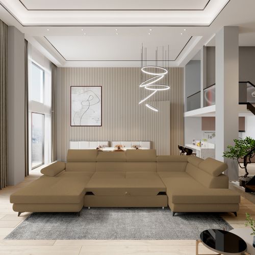 Canapé D'angle Rubano Orange En Bouclé Avec Fonction De Couchage