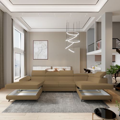 Canapé D'angle Rubano Orange En Bouclé Avec Fonction De Couchage