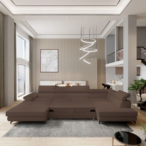 Canapé D'angle Rubano Marron En Bouclé Avec Fonction De Couchage