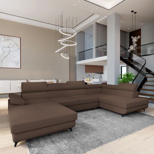 Canapé D'angle Rubano Marron En Bouclé Avec Fonction De Couchage