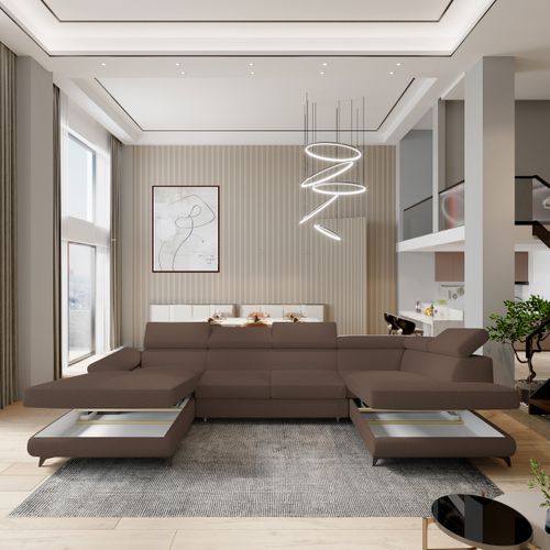 Canapé D'angle Rubano Marron En Bouclé Avec Fonction De Couchage