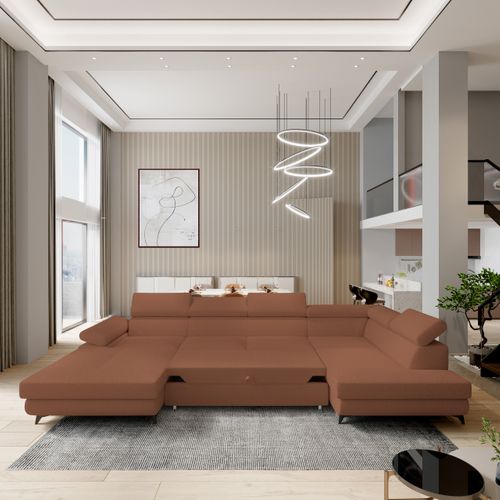 Canapé D'angle Rubano Cuivré En Bouclé Avec Fonction De Couchage