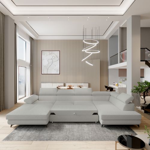 Canapé D'angle Rubano Gris Clair En Bouclé Avec Fonction De Couchage