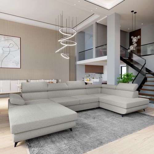 Canapé D'angle Rubano Gris Clair En Bouclé Avec Fonction De Couchage