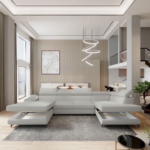 Canapé D'angle Rubano Gris Clair En Bouclé Avec Fonction De Couchage