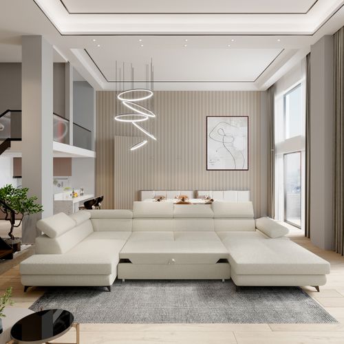 Canapé D'angle Rubano Crème En Bouclé Avec Fonction De Couchage