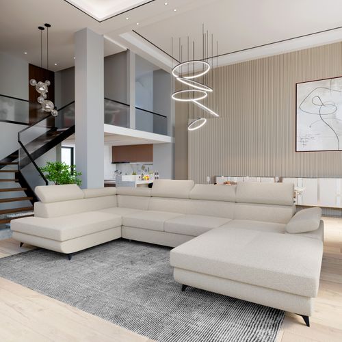 Canapé D'angle Rubano Crème En Bouclé Avec Fonction De Couchage