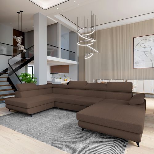 Canapé D'angle Rubano Marron En Bouclé Avec Fonction De Couchage