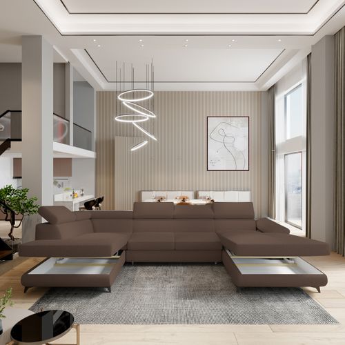 Canapé D'angle Rubano Marron En Bouclé Avec Fonction De Couchage