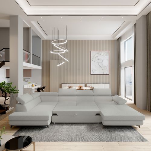 Canapé D'angle Rubano Gris Clair En Bouclé Avec Fonction De Couchage