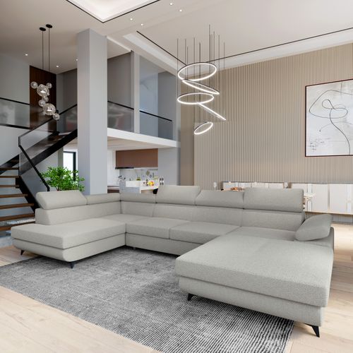 Canapé D'angle Rubano Gris Clair En Bouclé Avec Fonction De Couchage