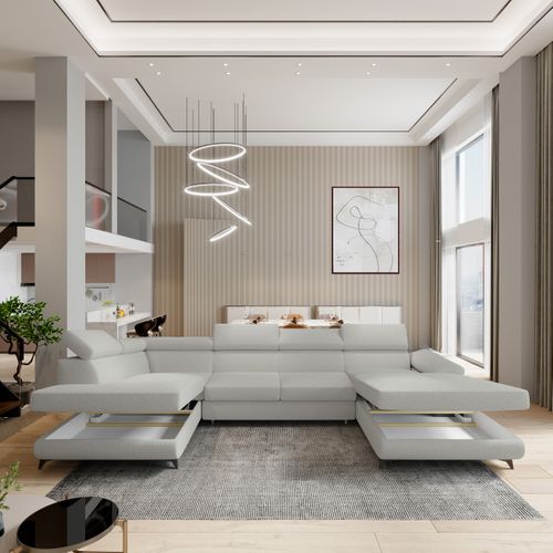 Canapé D'angle Rubano Gris Clair En Bouclé Avec Fonction De Couchage