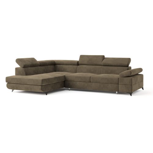 Canapé D'angle Favien Beige En Velours Avec Fonction De Couchage