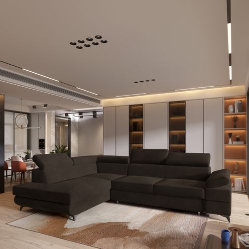 Canapé D'angle Favien Marron En Velours Avec Fonction De Couchage