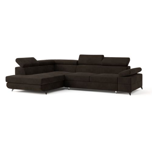 Canapé D'angle Favien Marron En Velours Avec Fonction De Couchage