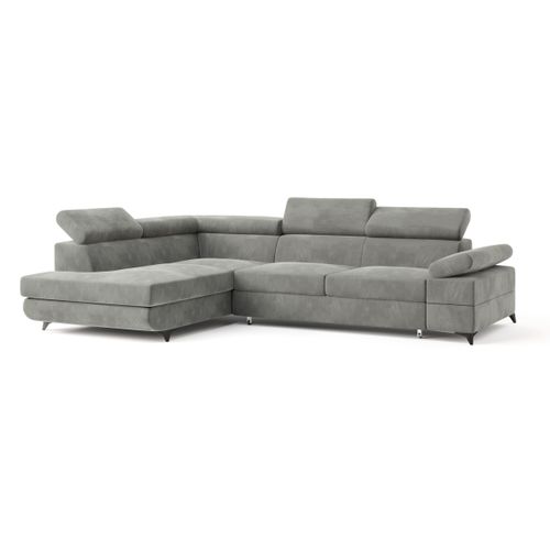 Canapé D'angle Favien Gris Clair En Velours Avec Fonction De Couchage