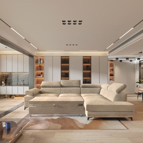 Canapé D'angle Favien Crème En Velours Avec Fonction De Couchage