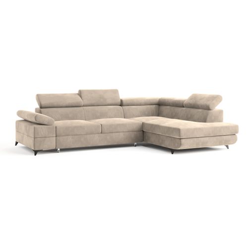 Canapé D'angle Favien Crème En Velours Avec Fonction De Couchage