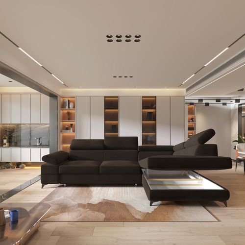 Canapé D'angle Favien Marron En Velours Avec Fonction De Couchage