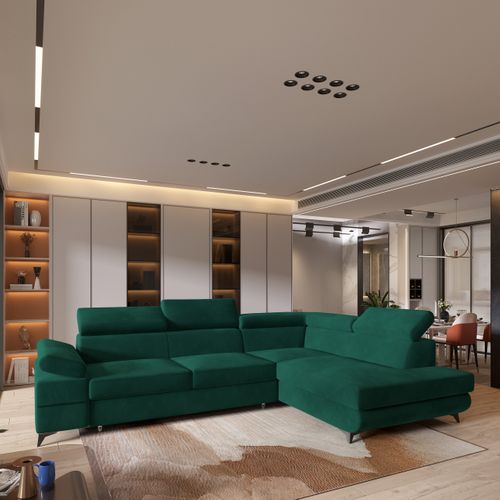 Canapé D'angle Favien Vert Sapin En Velours Avec Fonction De Couchage