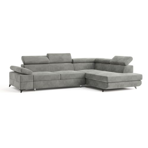 Canapé D'angle Favien Gris Clair En Velours Avec Fonction De Couchage