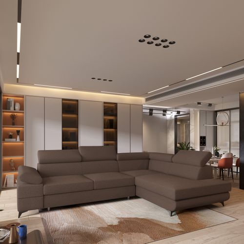 Canapé D'angle Favien Marron En Bouclé Avec Fonction De Couchage