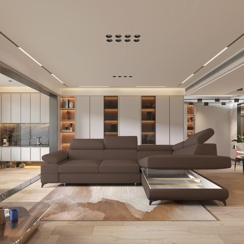 Canapé D'angle Favien Marron En Bouclé Avec Fonction De Couchage