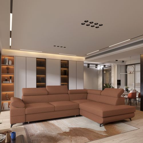 Canapé D'angle Favien Cuivré En Bouclé Avec Fonction De Couchage