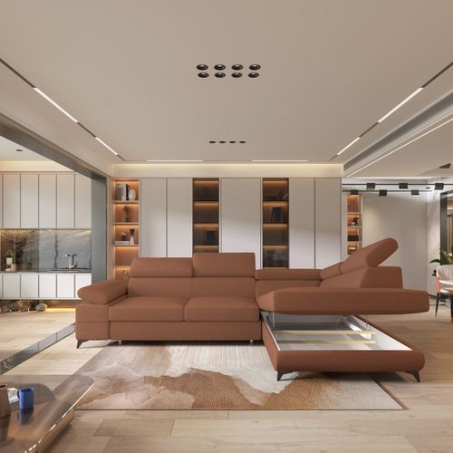 Canapé D'angle Favien Cuivré En Bouclé Avec Fonction De Couchage