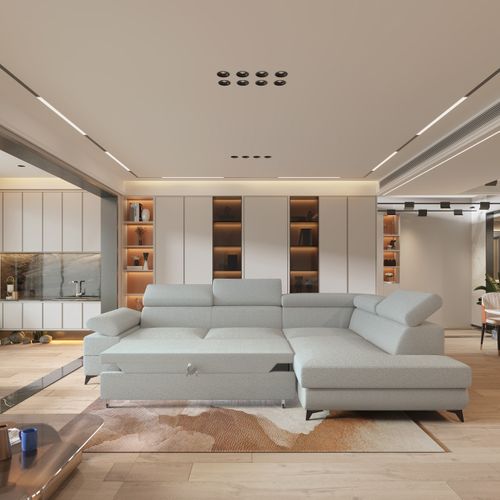 Canapé D'angle Favien Gris Clair En Bouclé Avec Fonction De Couchage