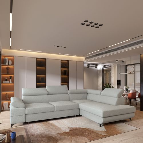 Canapé D'angle Favien Gris Clair En Bouclé Avec Fonction De Couchage