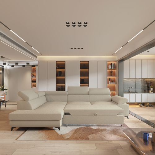 Canapé D'angle Favien Beige En Bouclé Avec Fonction De Couchage