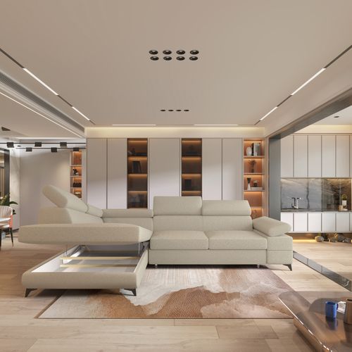 Canapé D'angle Favien Beige En Bouclé Avec Fonction De Couchage