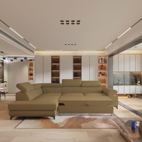 Canapé D'angle Favien Orange En Bouclé Avec Fonction De Couchage