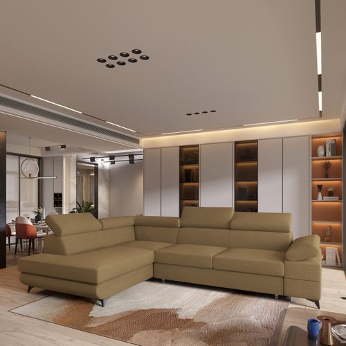 Canapé D'angle Favien Orange En Bouclé Avec Fonction De Couchage